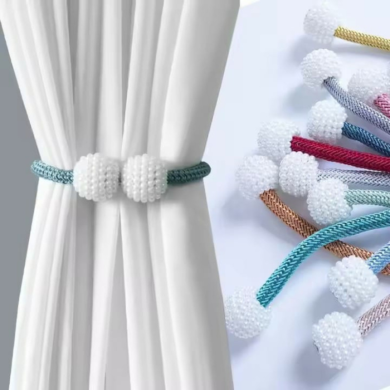 Pearl Magnetic Curtain Clips with Hanging Ball Bucikle=4 PCS